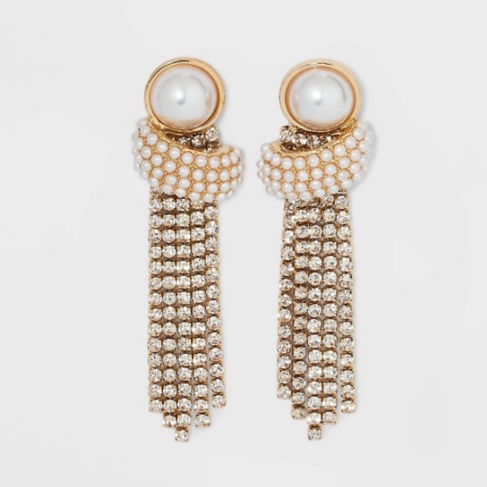 SUGARFIX by BaubleBar Pearl and Crystal
Statement Drop Fringe Vintage Earrings